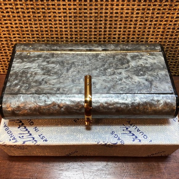 1950s Wilardy Gray Lucite Snap Clutch With Box, Authentication & Promotion Cards - Picture 8 of 16